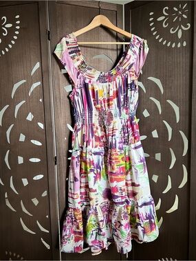 Chelsea & Theodore Pink Multi Abstract Floral Midi Dress
